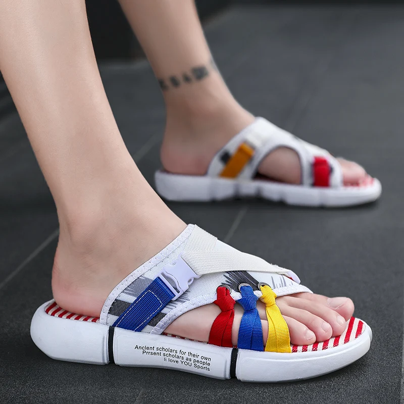 

2023 Men's Slippers Colorful Black Summer Men's Casual Canvas Slippers Fashion Soft Sole Personalized Lace Up Slippers Size38-45