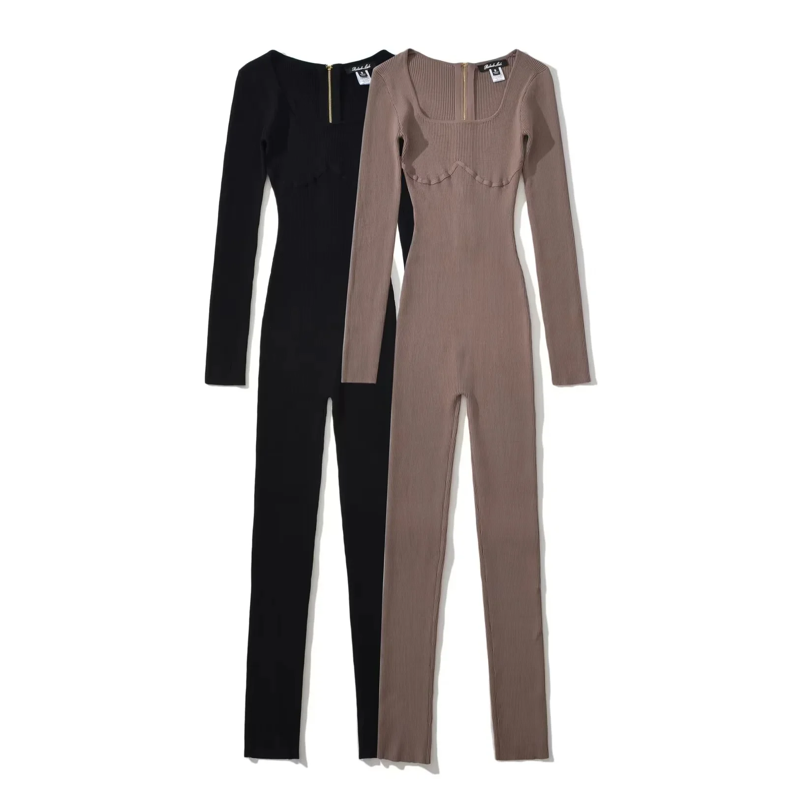 

Women Full Pants Knitted O Neck Long Sleeve Finger Arm Jumpsuit