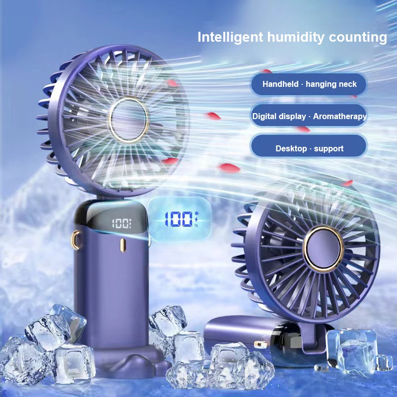 

Handheld Usb Fan Mini 5V Portable Mute Small Fan Digital Display Folding 5-speed Adjustable Aromatherapy Small Electric Fan