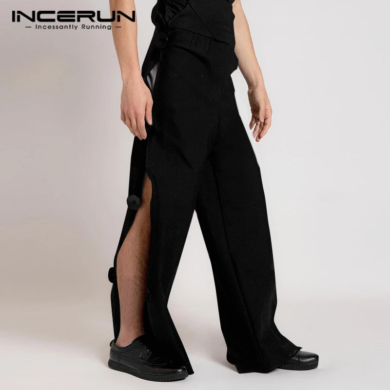 

INCERUN 2023 мужские однотонные брюки с высокой талией и боковыми пуговицами, уличная одежда, повседневные брюки, мужские джоггеры, свободные мод...