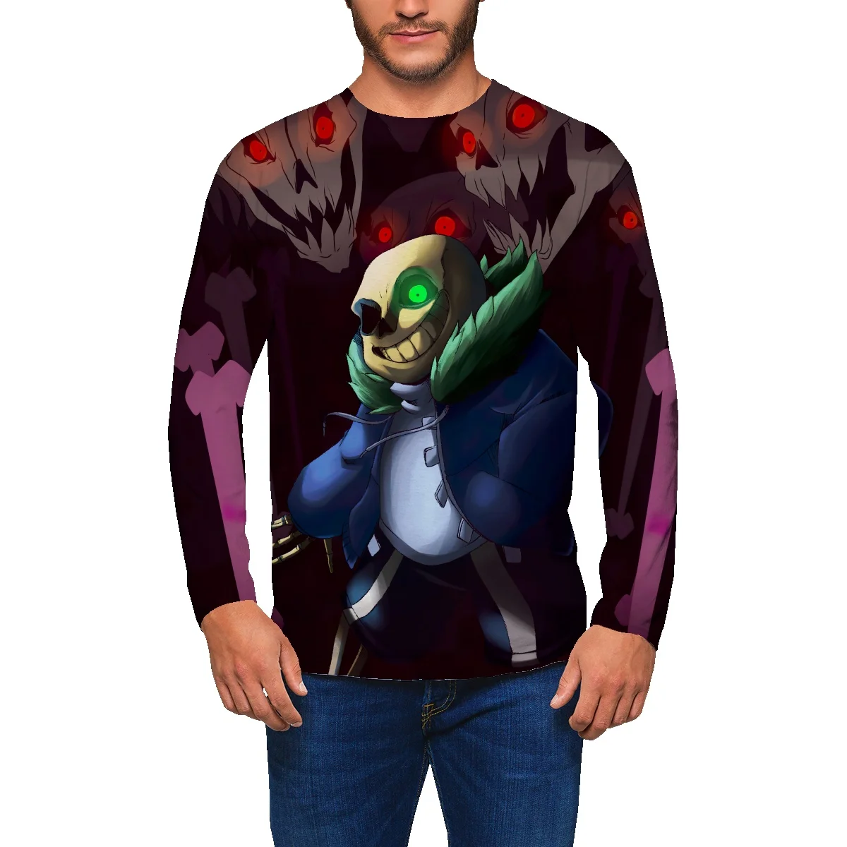 

Teenage ins style loose round neck long-sleeved T-shirt men's autumn and winter fat man plus size bottoming shirt top