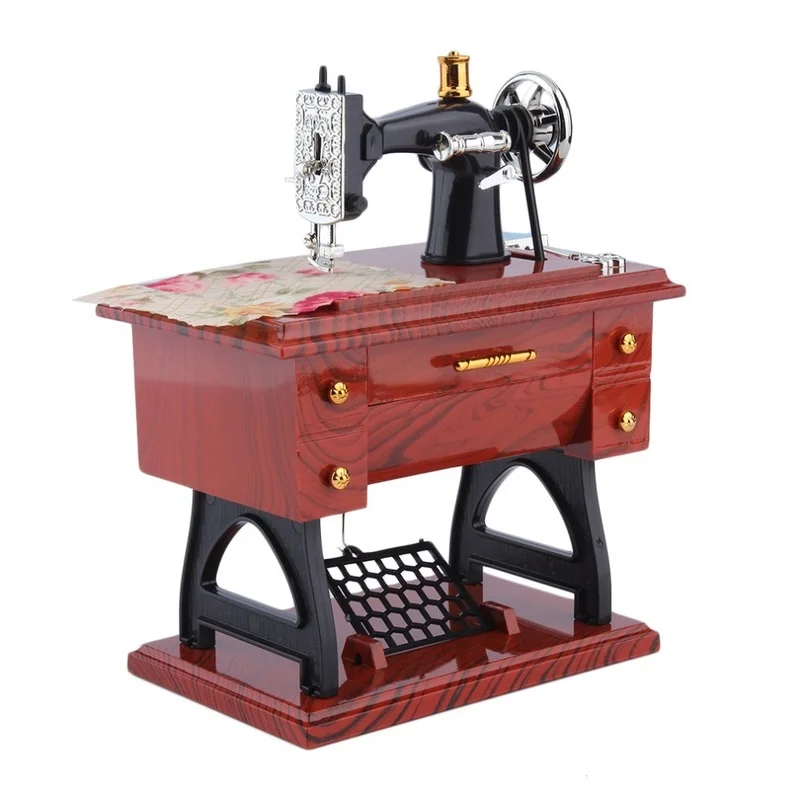 

1Pc Mini Vintage Lockwork Sewing Machine Music Box Kid Toy Treadle Sartorius Toy Decor Retro Birthday Home Gift