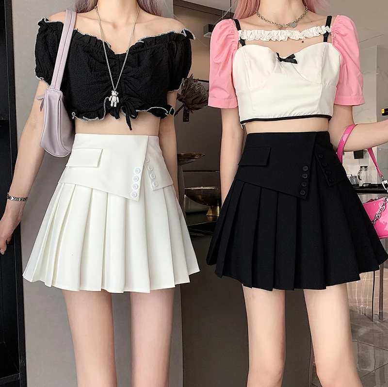 

COIGARSAM Women Short Skirt Spring 2022 New Solid White Black Skirts Dropshipping