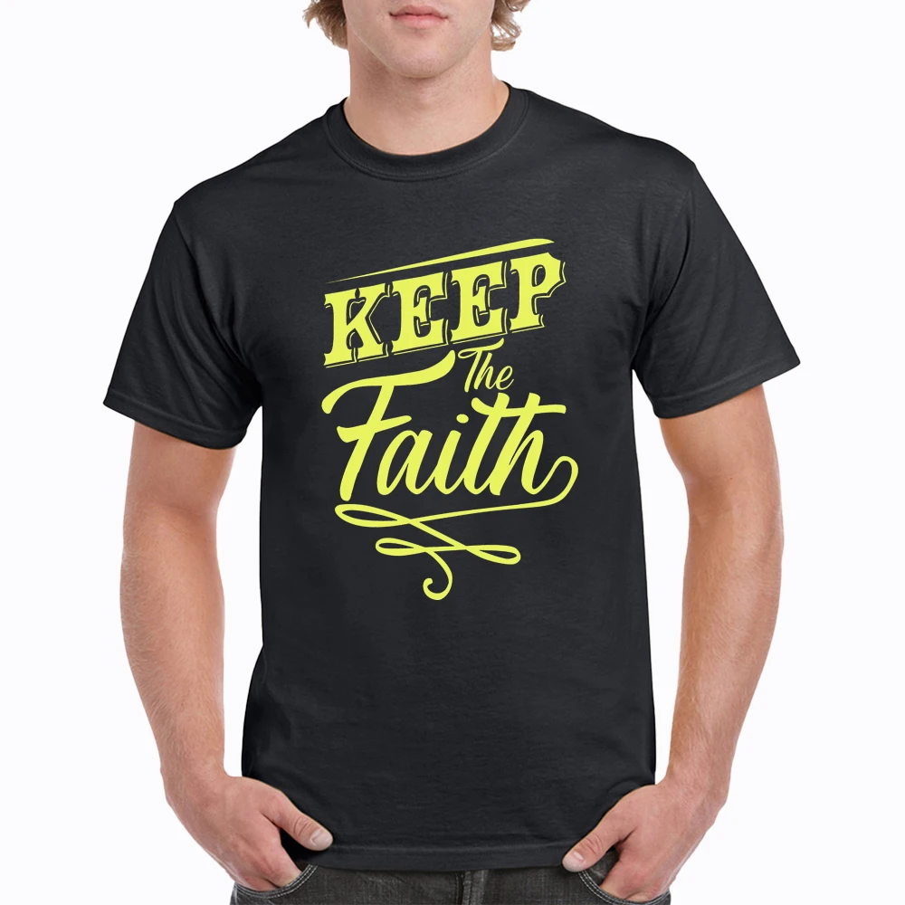 

Keep The Faith Men's Tshirt Comfortable Loose T Shirts Personality Cotton T Shirts Hip Hop Streetwear Letter Print Men T-Shirts