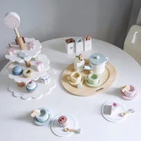 afternoon tea 3 layer dessert cake tower wooden simulation small toys childrens girls kitchen real size toy tableware game set