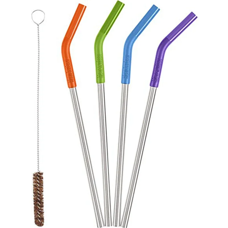 Многоразовый набор из 4 трубок нержавеющей стали с безопасным силиконовым гибким