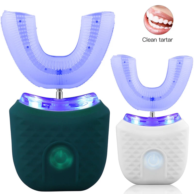 

CkeyiN Silicone Automatic U Type Sonic Electric Toothbrush Teeth Cleaning Ultrasonic Teeth Tooth Brush 4 Modes Timer Blue Light