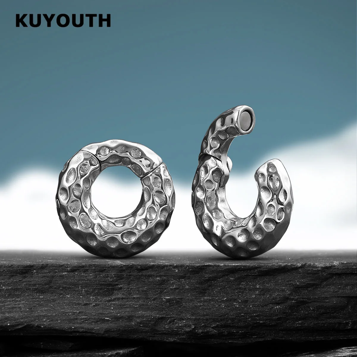 Фото KUYOUTH Кованые расширители для ушей из нержавеющей стали - 2 шт. беруши, манометры, носилки, гипоаллергенные украшения для пирсинга №4