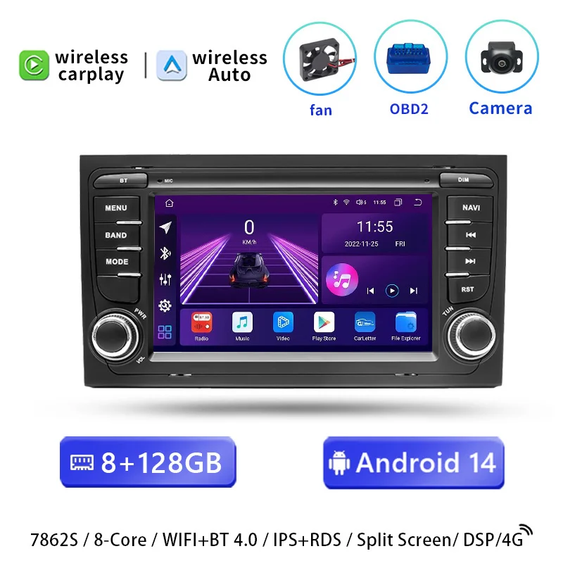 

4G Carplay 2 Din Android 14 Автомобильный радиоприемник для Audi A4 B6 B7 S4 B7 B6 RS4 Seat Exeo 2002-2008 RS4 B7 Радио 2008-2012 Мультимедийное аудио