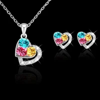 2022 new ladies jewelry set fashion earring necklace set color full diamond love type female pendant necklace stud jewelry