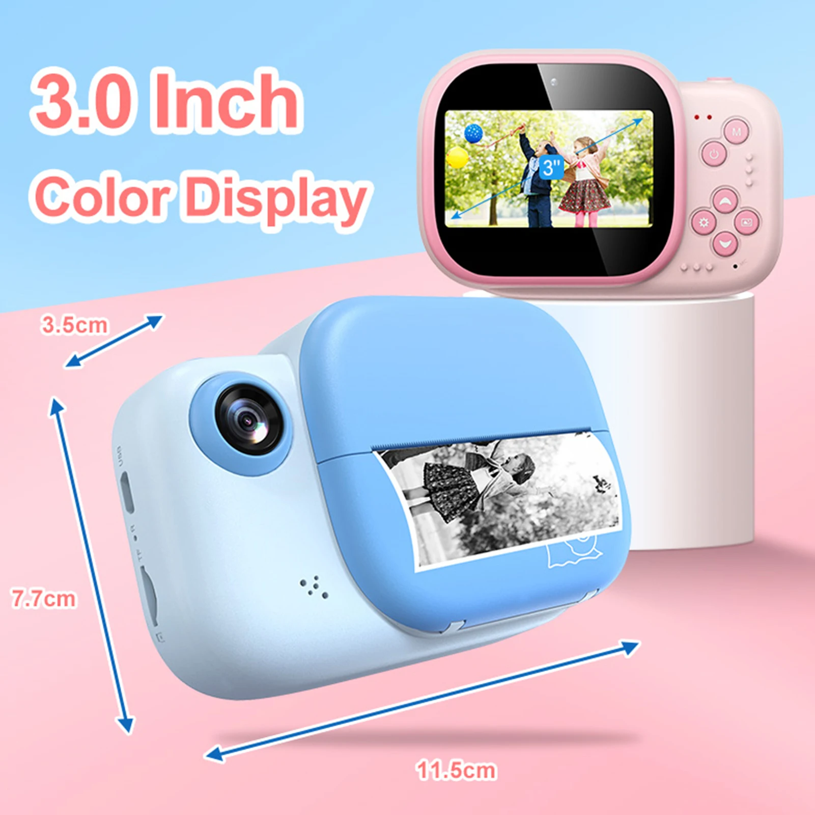 Детская камера для мгновенной печати с картой памяти 32 Гб 3-дюймовый экран HD 1080p