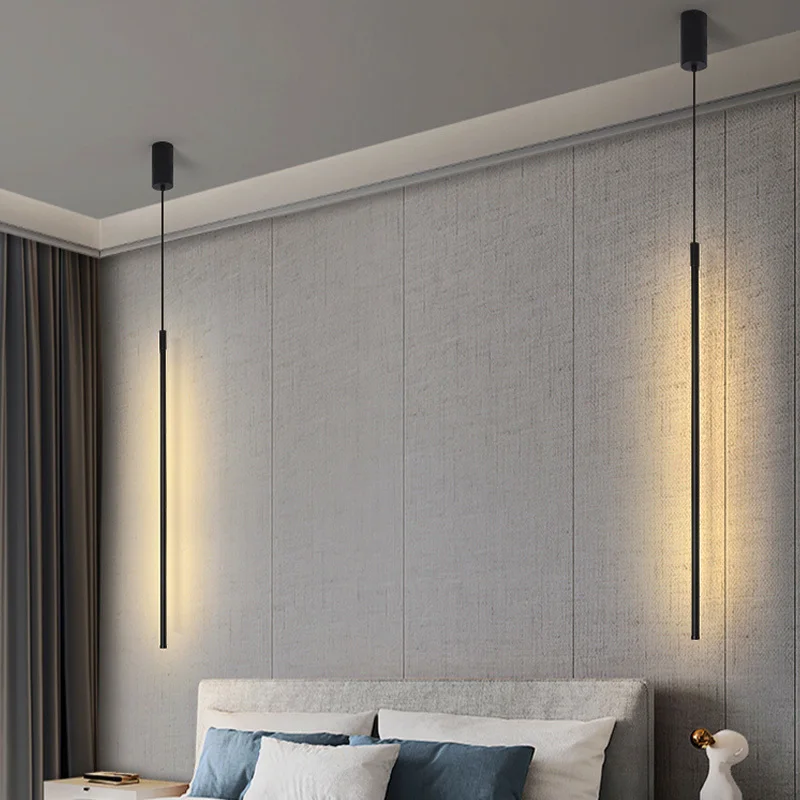 

Modern Led Pendant Lights Fixtures For Bedroom Bedside Reading Hanging Lamp Living Room Bar Coffee Decor Black Longer Chandelier