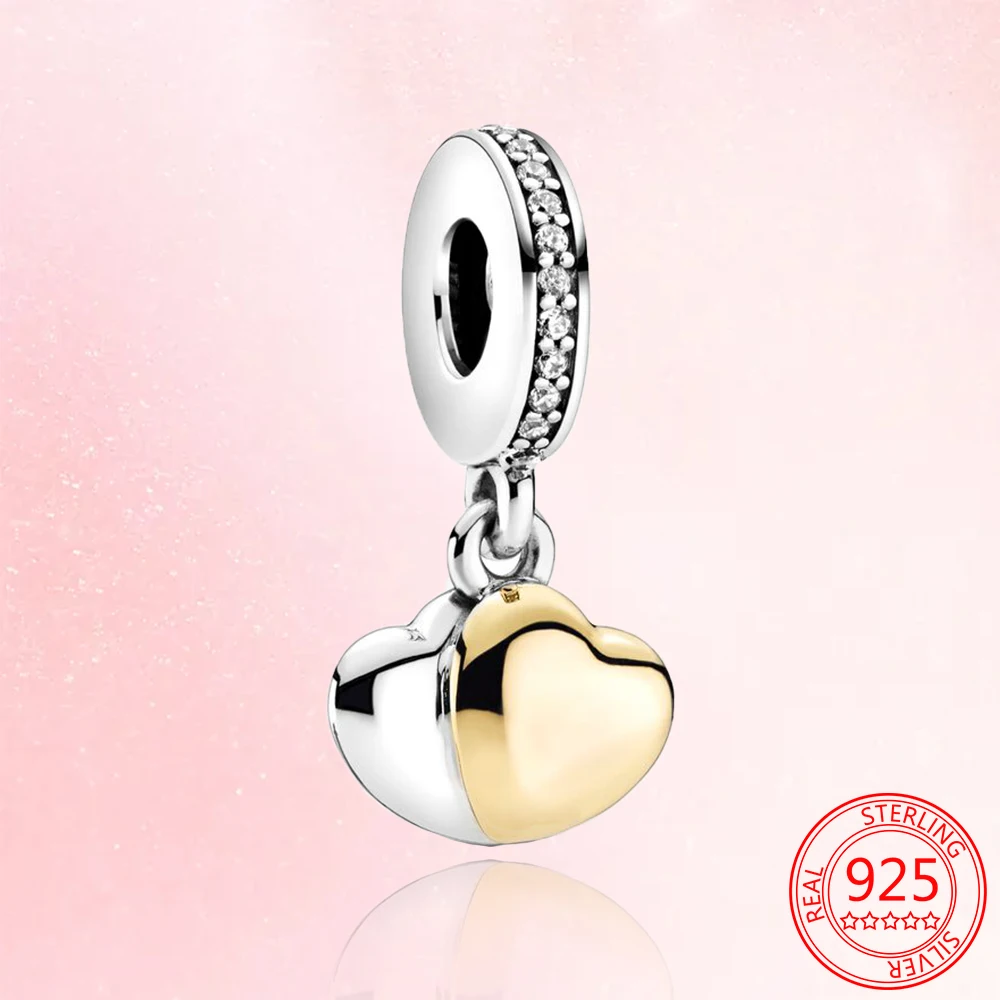 

Double Color Double Heart NEW 925 Sterling Silver Jewelry Diy Charm Fit Original Bracelet Necklace Pendant Women Bead