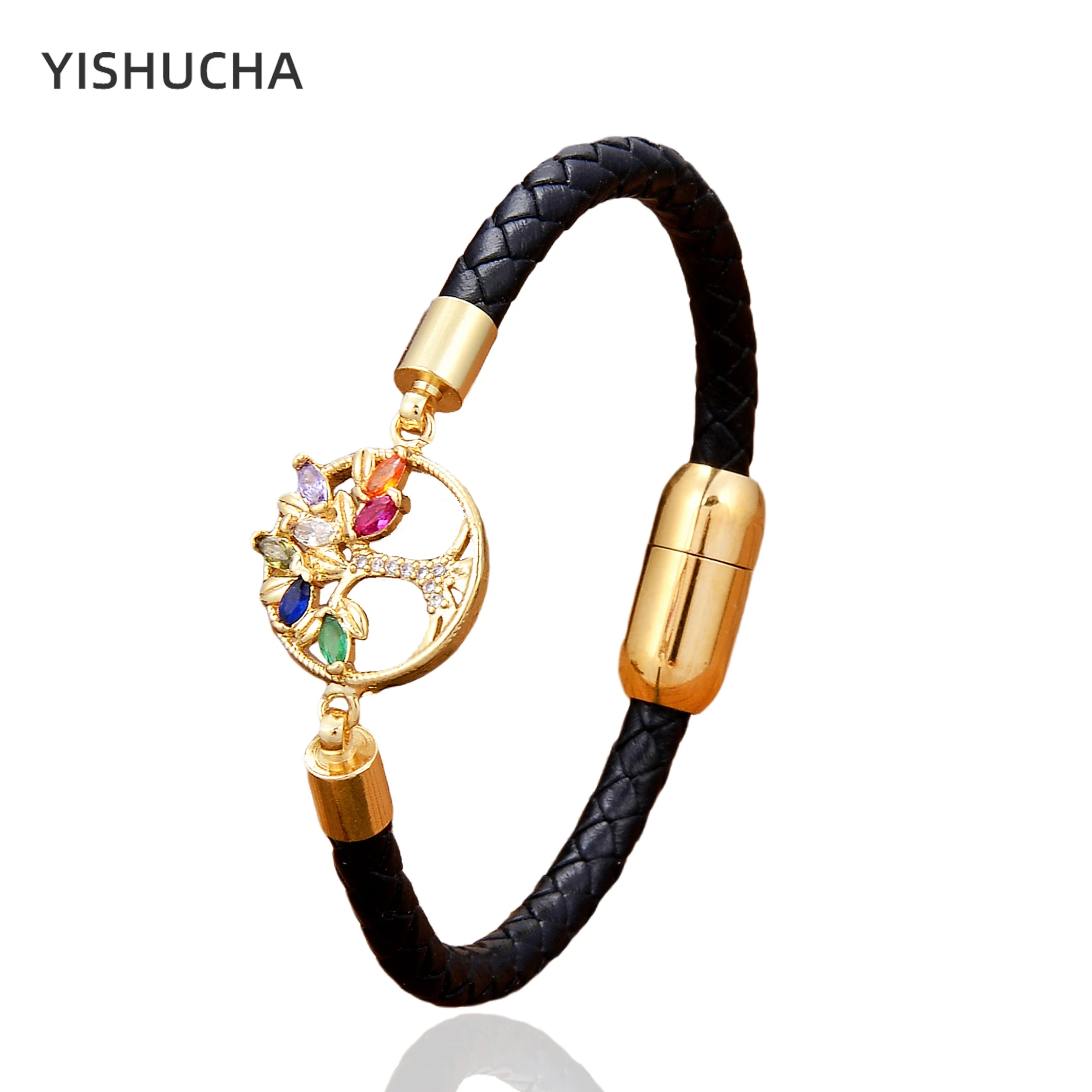 Купи YISHUCHA Bohemia Tree Of Life Bracelets Charms Colourful Zircon Stone Bracelet For Women Romantic Wedding Leather Jewelry CZ-11 за 239 рублей в магазине AliExpress