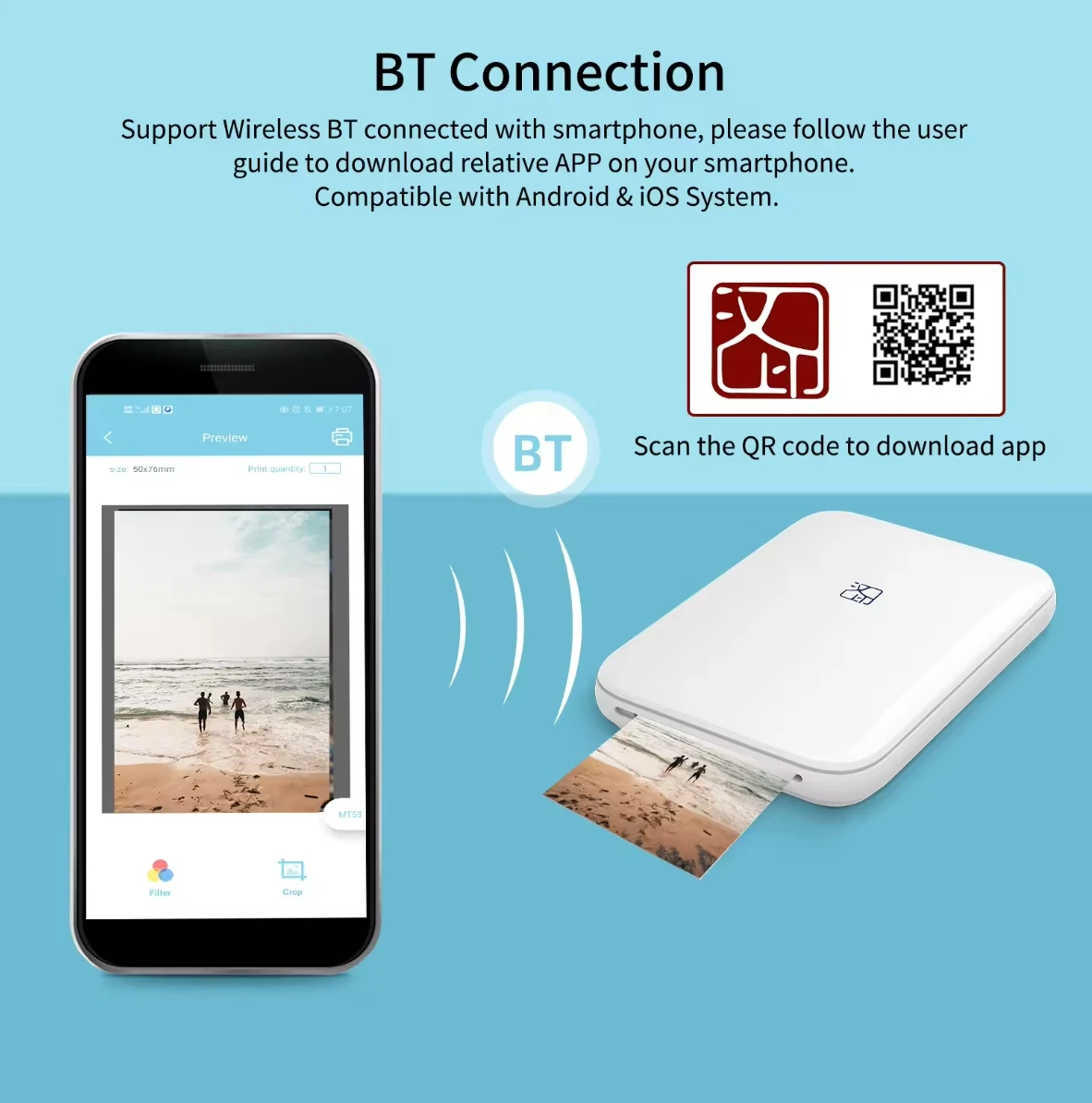 Для HPRT цветной фотопринтер портативный мобильный телефон Mini BT ручной карманный ID