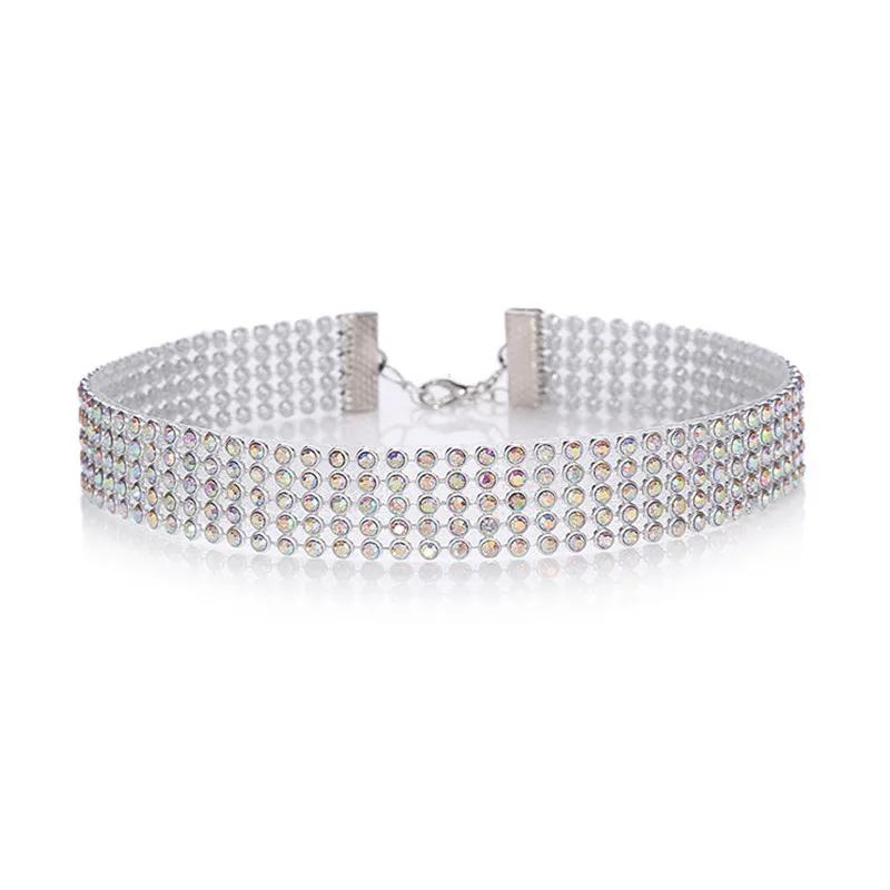 New Fashion Punk Crystal Rhinestone Choker Necklace For Women Wedding Accessories Silver Color Clavicle Chain