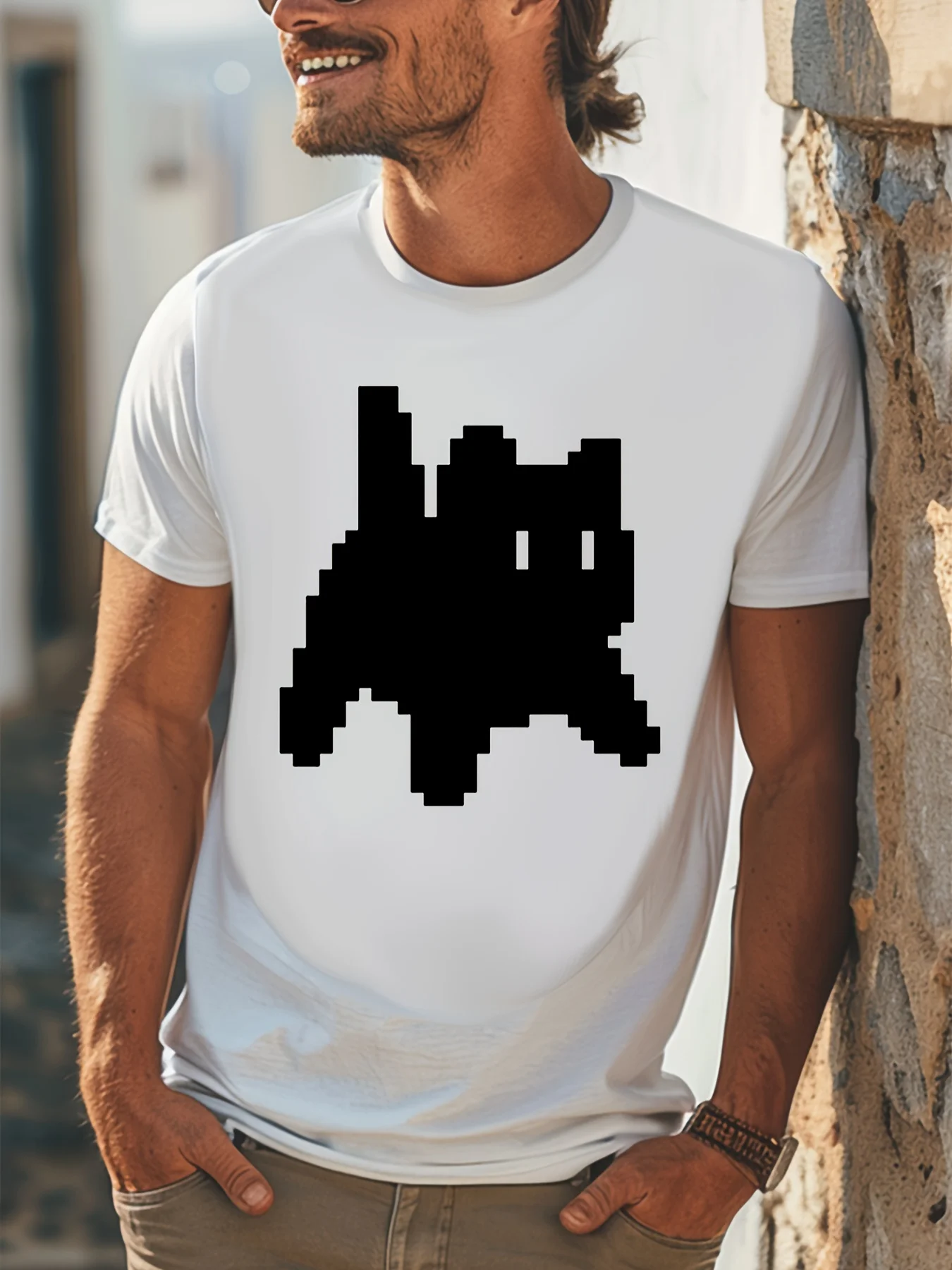 Мужская футболка с коротким рукавом рисунком милого кота удобные эластичные