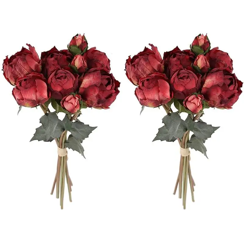 

2 Bouquets 18 Heads Peonies Artificial Flowers Vintage Peonies Fake Flowers for Wedding Decoration Bride Bouquet Home Decoration
