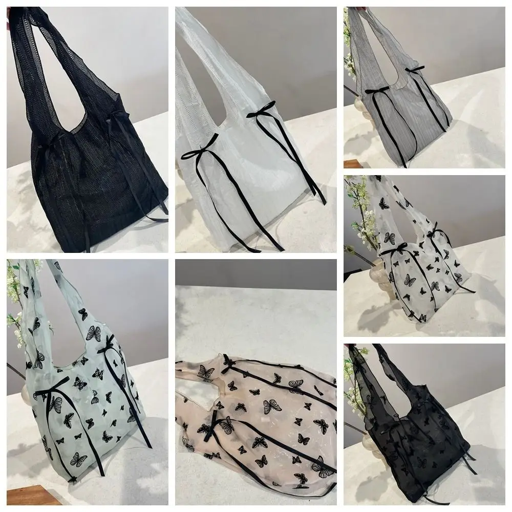 Модная большая вместительная сетчатая сумка с бантом прозрачная лентой и