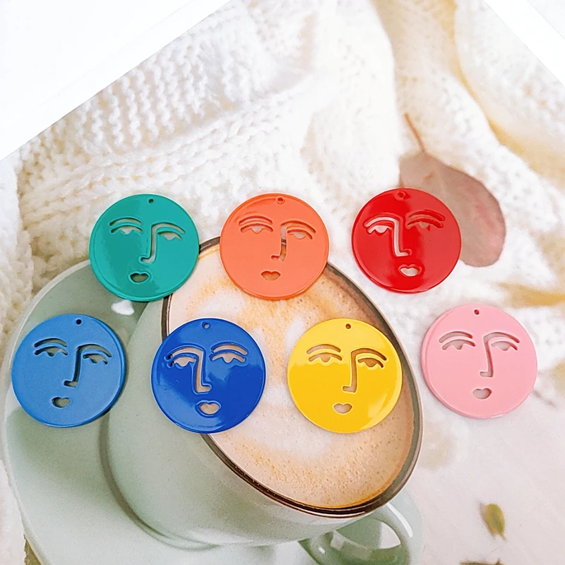 

DIY Round Color Human Face Expression Fun Acrylic Earring Earring Accessories Material 6pcs