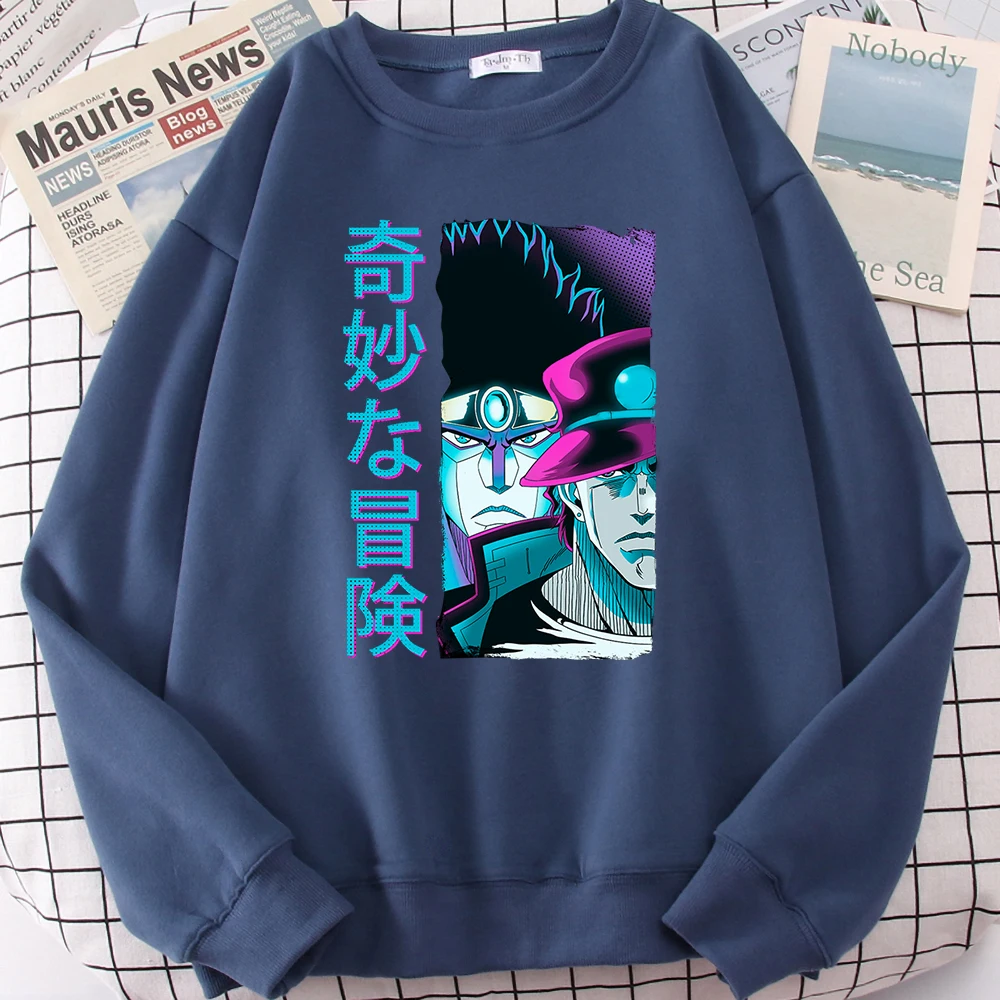 

Толстовка мужская с японским мультяшным принтом, уличная модная одежда Джоджо с необычными приключениями, худи в стиле хип-хоп, уличный Свитшот