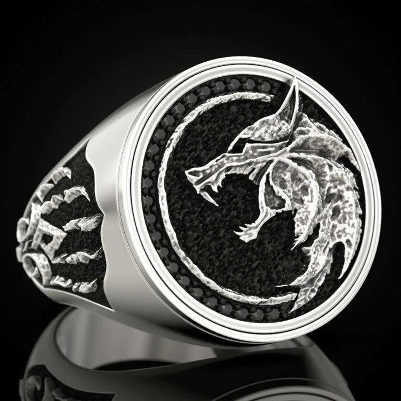 

Mens Wolf Ring Jewelry Stainless Steel Punk Ring Viking Ring Wizard Warrior Hunter Wolf Head Rings Gift for Men