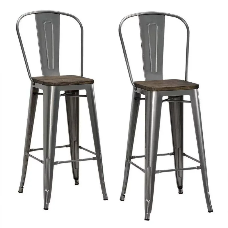 

Woven Paths Luxor 30" Metal Bar Stool, Antique Gun Metal, Set Of 2