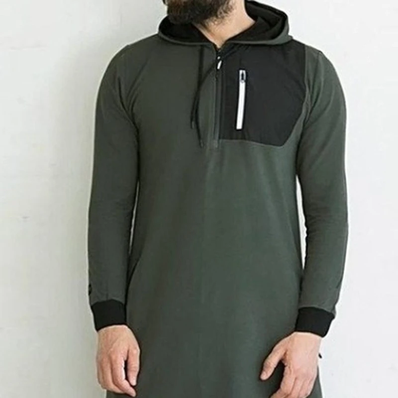 Muslim Fashion Men Robe Ramadan Eid Middle East Long Contrast Zip Abayas Dubai Islamic Clothing 2022 Pakistan De Moda Musulmana