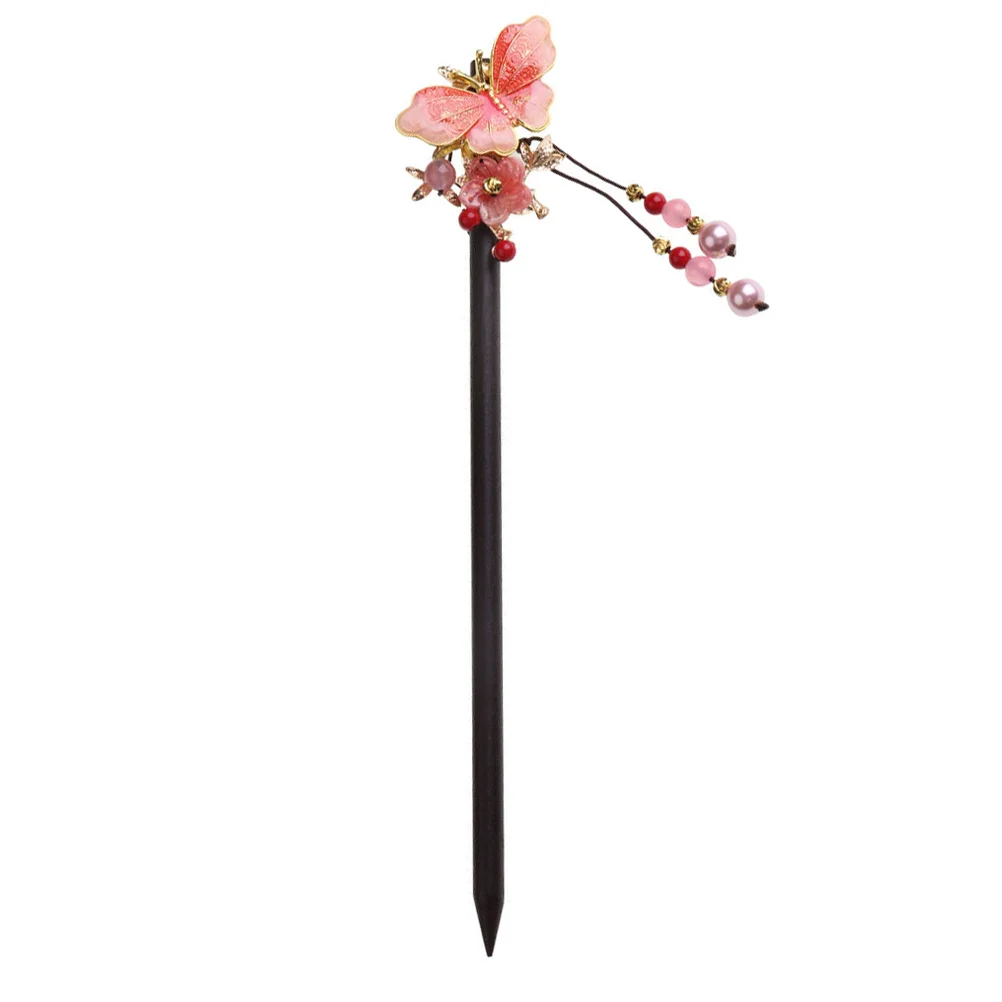 

Vintage Butterflies Hair Stick Pearl Beads Tassel Hair Chopstick Wood Hairpin