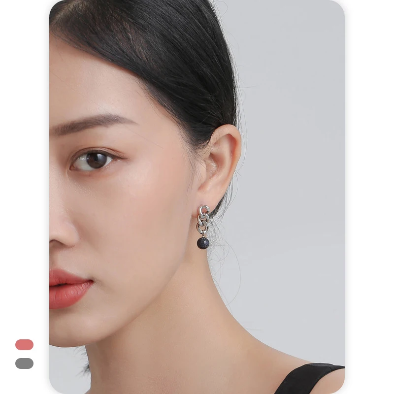 

S925 Silver Needle Metal Chain Blue Sandstone Earrings Female Korean Temperament Trendy Gold Simple Ins Style For Girls Gift