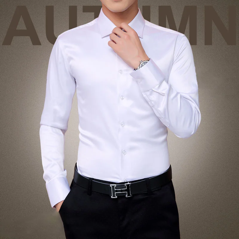 

Plus Size 5XL 2023 New Men's Luxury Shirts Wedding Dress Long Sleeve Shirt Silk Tuxedo Shirt Men Mercerized Cotton Shirt