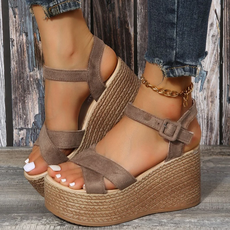 

New Slope with Roman Sandals Waterproof Platform Solid Color Suede Sandals Summer Outdoor Slides 2023 Ladies Shoes Female