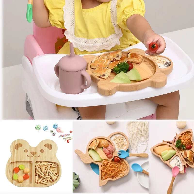

Baby Bamboo Dinner Plate Children Cartoon Bowl Non-slip Cartoon Cute Dinner Plate Bamboo Plate Baby Bowl