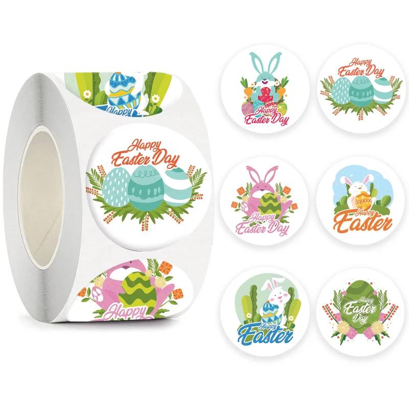 

500 Pcs Happy Easter Sticker 8 Patterns Easter Theme Sticker Self-Adhesive Decorative Label for Party Stationery Supply Stickers