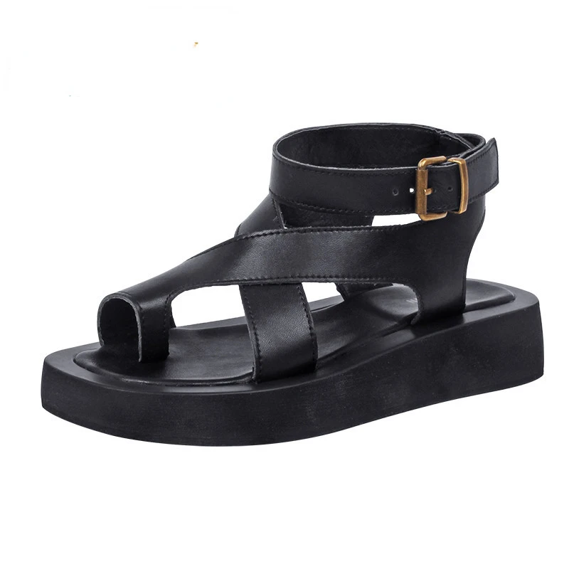 

AIYUQI Sandals Women Genuine Leather 2022 Summer New Clip Toe Sandals Ladies Roman Women Shoes Muffin Sandals