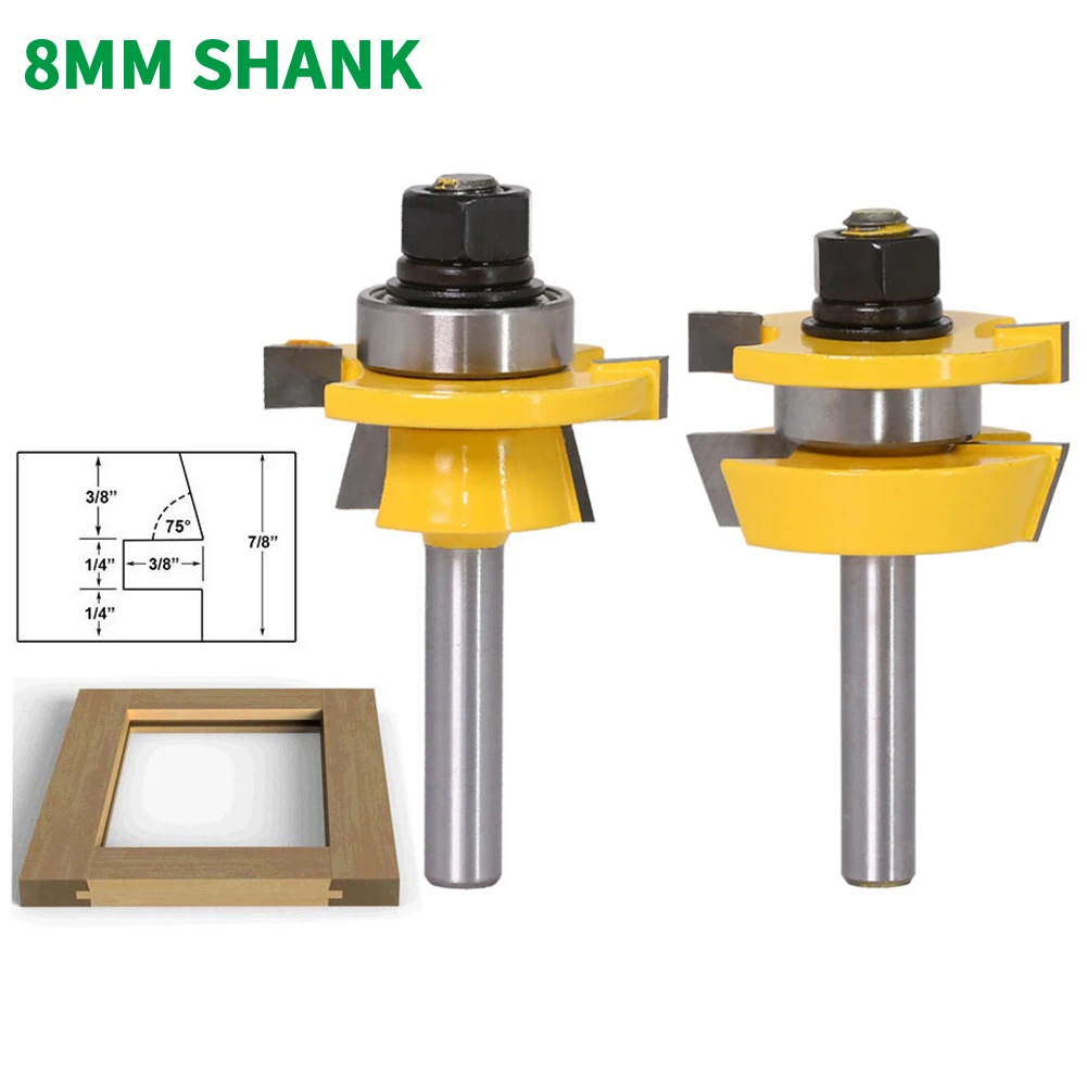 

2PCS/Set 8MM Shank Milling Cutter Wood Carving Rail & Stile Router Bit Set Shaker Door knife Woodworking Cutter Tenon Cutter