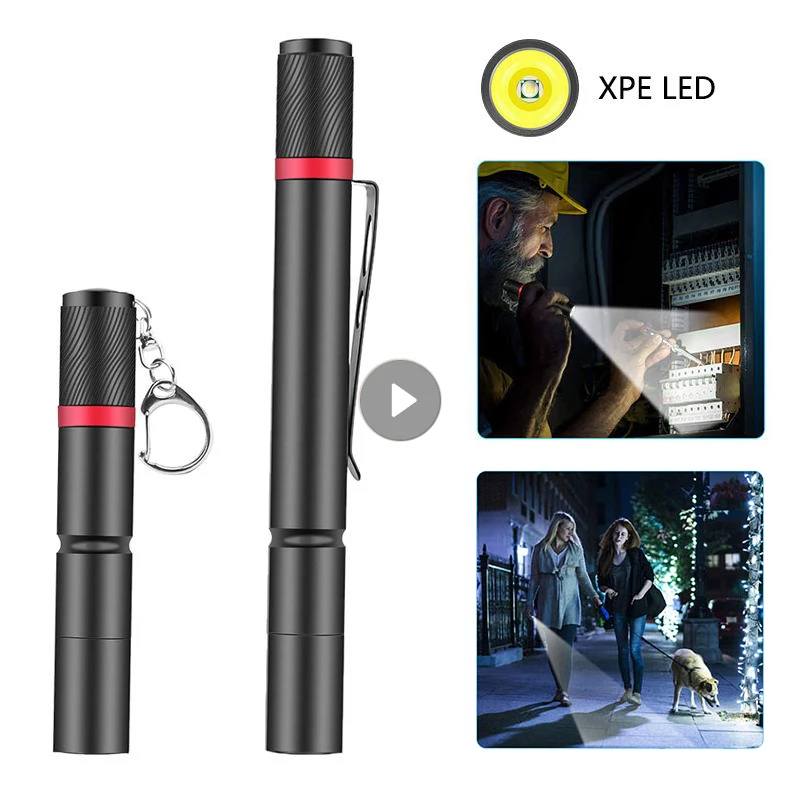 

Portable Mini Flashlight LED Glare Torch With Lamp XPE Beads Waterproof Pen Light With Pen Clip Hang Buckle For Outdoor Camping