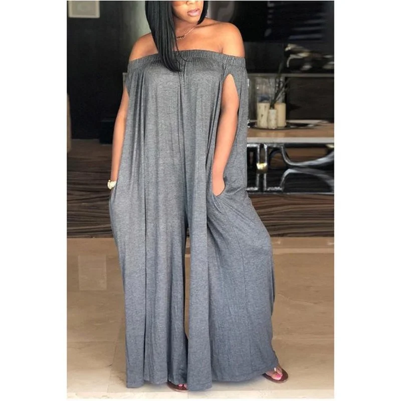 

2021 Summer Casual Jumpsuits Loose Plus Size Women Cotton Solid One Shoulder Tube Top Sleeveless Cotton Sexy Streetwear Rompers