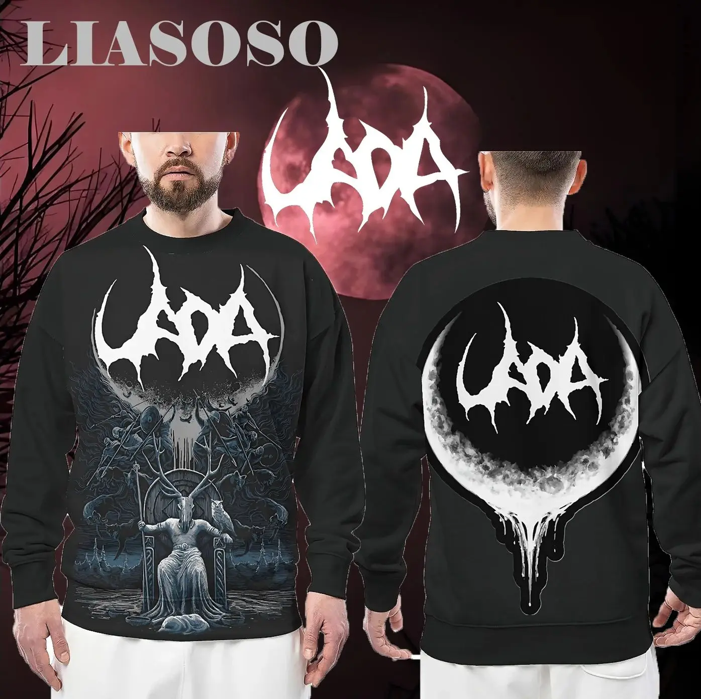 LIASOSO Uada Band Толстовка с 3D принтом на оккультной тематике длинный рукав круглый