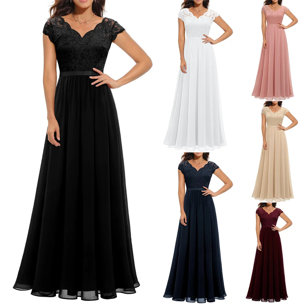 Женское кружевное вечернее платье макси элегантные платья с V-образным вырезом