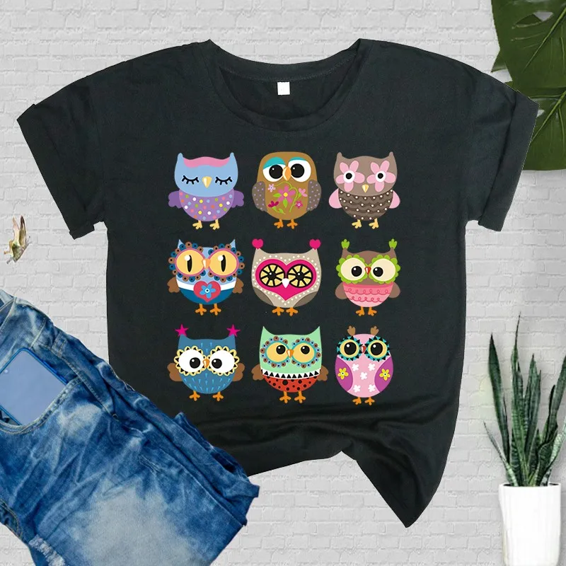 

Women Owl Lovely Fashion 90s Black T-shirt Girl Harajuku 90S White Clothes Female Graphic Cotton Top Tee,Drop Ship