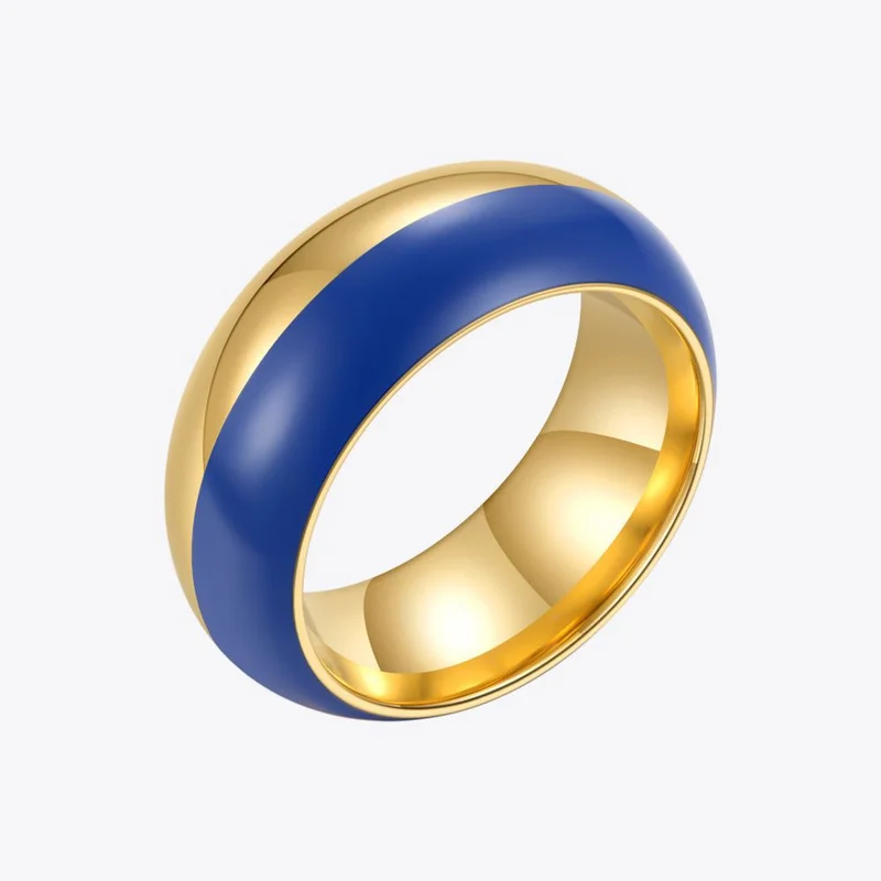 

ENFASHION Aesthetic Chunky Blue Rings For Women Gold Color Ring Stainless Steel Epoxy Fashion Jewelry Party Bague Femme R214143