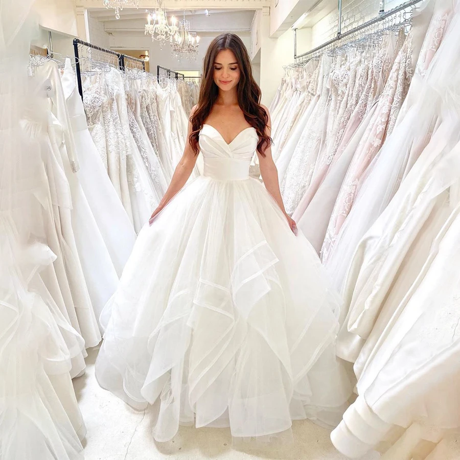 

Simple Strapless Ball Gown with Ruffled Tulle Perfect Wedding Dress vestido noiva casamento civil vestido blanco para boda