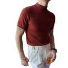 Роскошный мужской осенний вязаный свитер с коротким рукавом, Высококачественная облегающая уличная одежда, мужская брендовая Футболка с воротником хомут