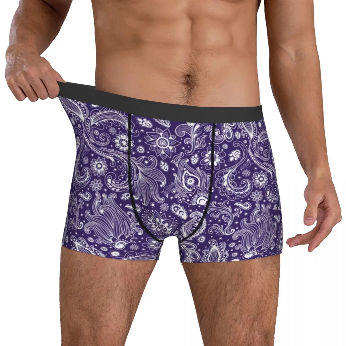 

Floral Paisley Underwear Blue Boho Style 3D Pouch Trenky Boxershorts Print Boxer Brief Elastic Male Underpants Plus Size 2XL