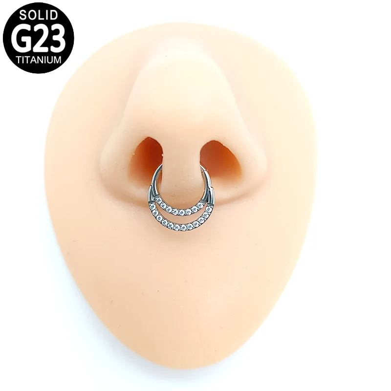 

G23 Titanium Septum Clicker Piercing Double Paved CZ Hoop Helix Ear Tragus Cartilage Earring Hinged Segment Nose Rings Jewelry
