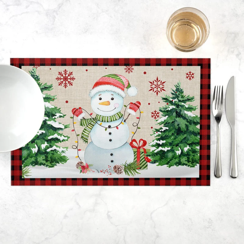 

Christmas Placemats Ornament Washable Creative Chic For Christmas Decoration Xmas Santa Claus Dining Mat for Kitchen