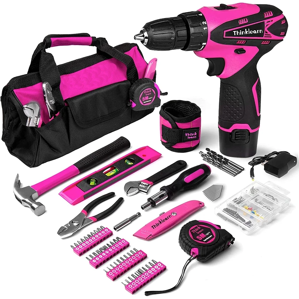 

2023 New Pink Drill Set for Women 137 Piece Hand and Power Tool Set Cordless Home Tool Kit for DIY As A Creative Gift for Ladies