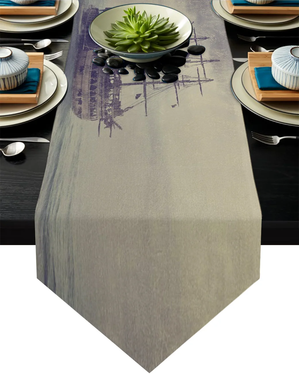 

Морская скатерть в винтажном стиле с лодкой и парусником, украшение для стола, украшение для дома, скатерть для стола