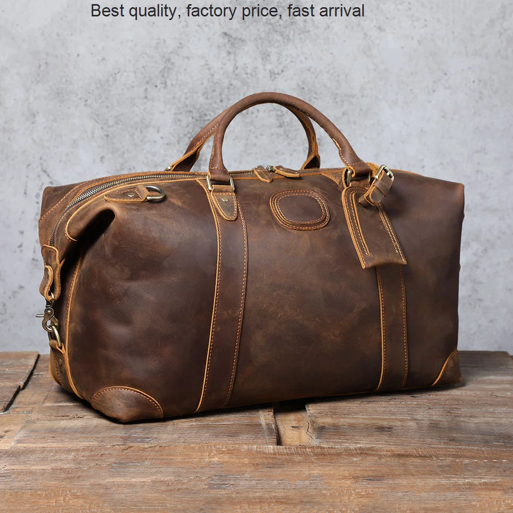 

High quality luxury brand Men Carry-on Travel Vintage Bags Full Grain Leather Holdall Duffel Weekend Large Capacity Luggage Over